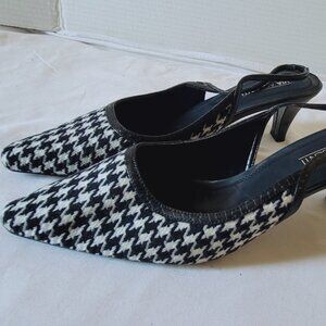 New Via Accenti Black Houndtooth Size 11W Slingback 2.5"  Heel Shoes